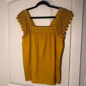 J Crew Mustard Yellow Tassel Blouse